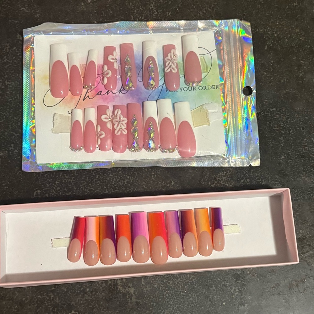 White/ Pink and Orange Ombre Press-On Nails